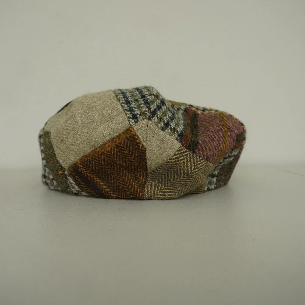 Hanna Hats Patchwork Flat Cap Mens Small Multicolor Wool Irish Tweed Driving Hat